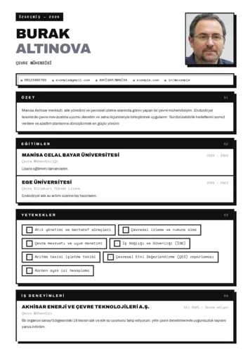 Çevre Mühendisi CV Örnekleri cv indir